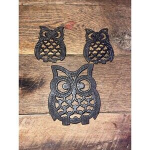 Lot of 3 Cast Iron Owl Trivets - Made In Taiwan